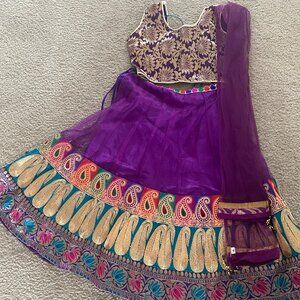 Purple Girl's Lehenga Choli Set with Dupatta